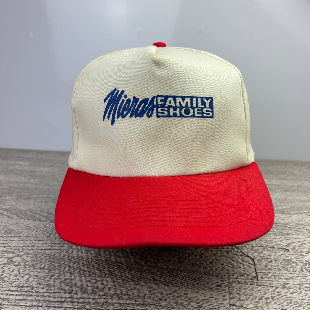 Vintage 90s Mieras Family Shoes Hat Cap Snap Back Adjustable White Logo Adult